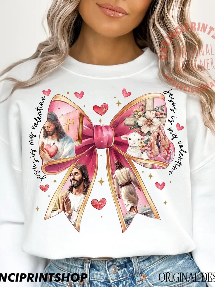 Jesus is my Valentine PNG, Christian Valentine Png, Valentine Coquette Bow Png, Bible Verse Png, Love Like Jesus Png, Cross, Faith, Jesus