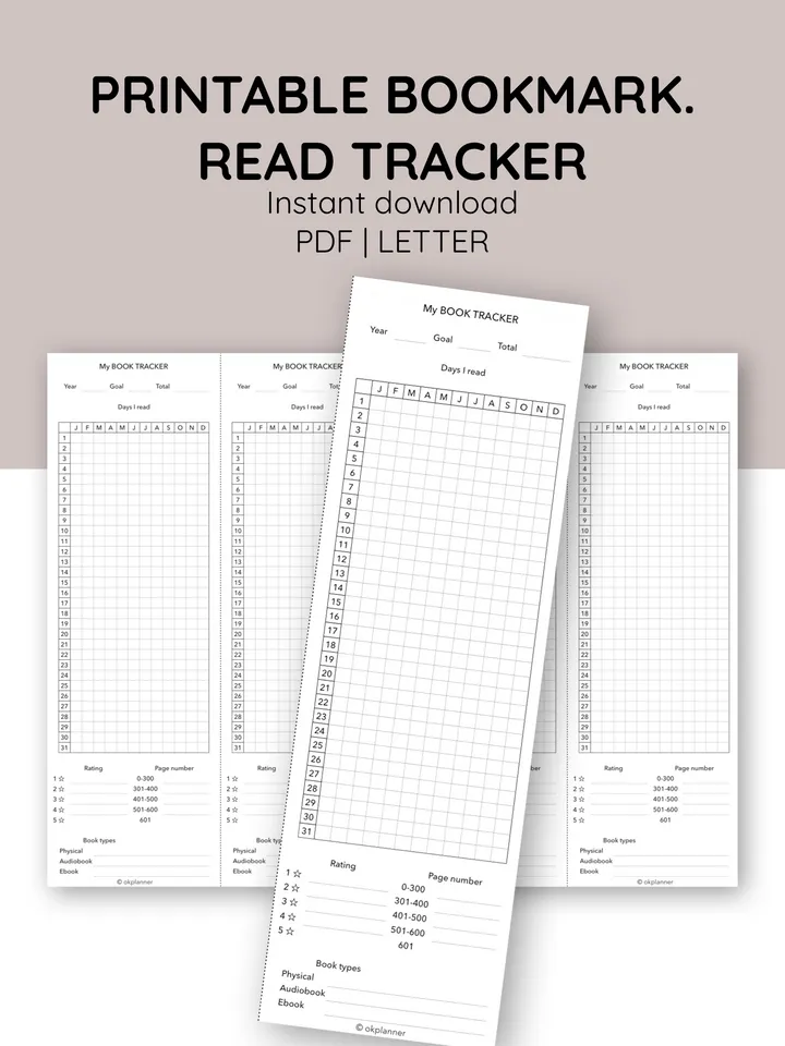 Printable bookmark. Book reading tracker. Gifts for book lovers. Yearly reading bookmark. Gifts for readers