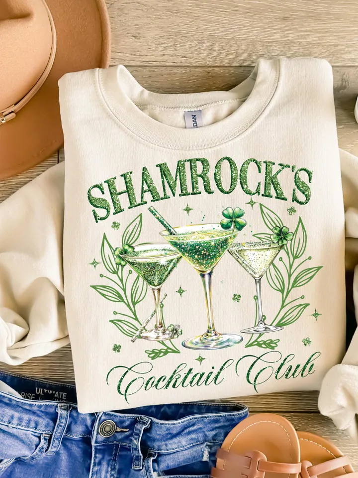 Shamrock's Coctail Club PNG, St. Patrick’s day Png Designs, Retro St. Patrick’s Png, Trending Png, Trendy St.Pattys Day Png, Retro Irish Day