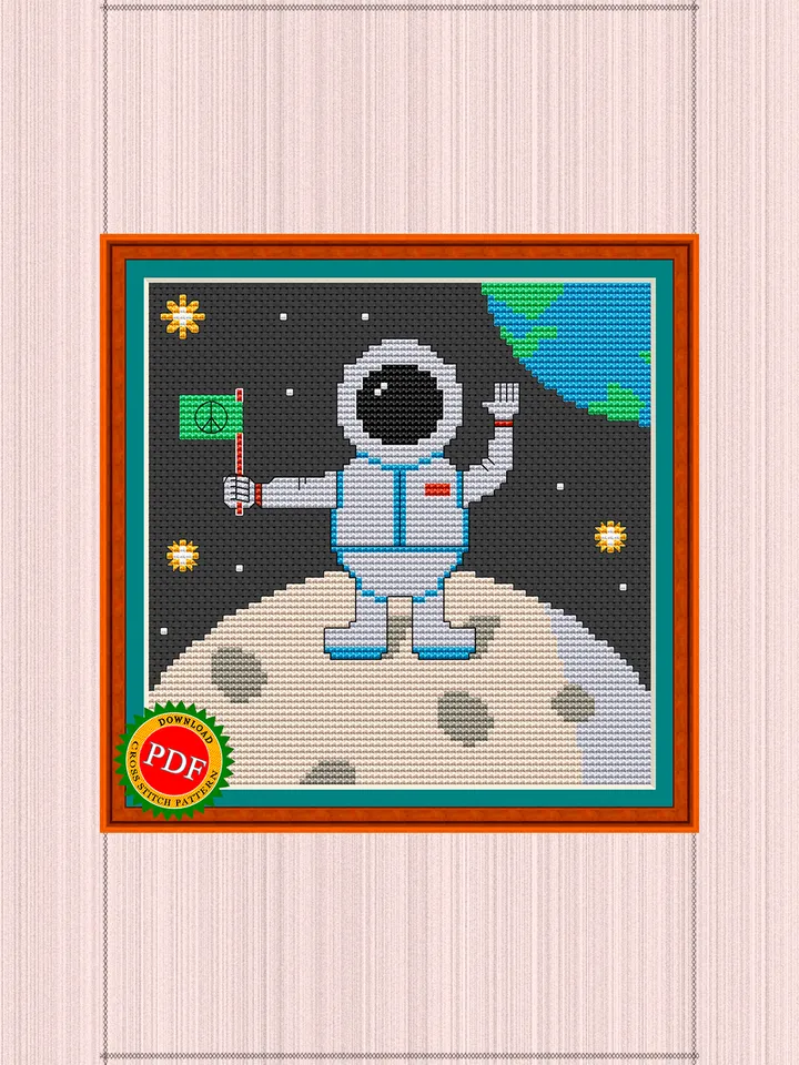 Lunar Ambassador Cross Stitch Pattern | Astronaut on the Moon