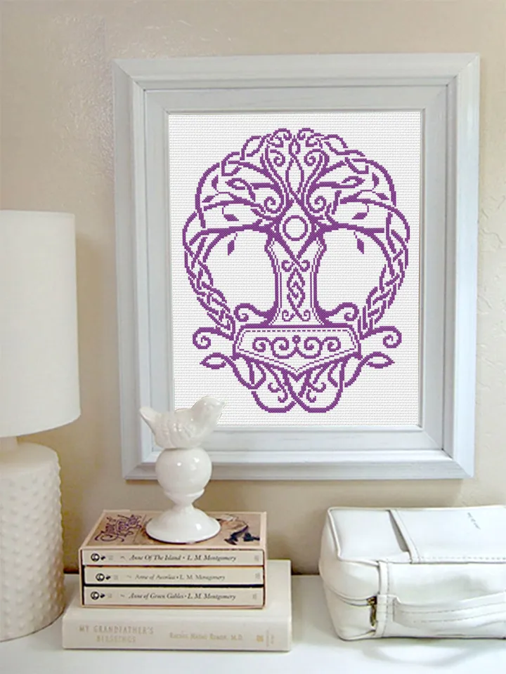 Mandala set cross stitch pattern download PDF Celtic Tree of life cross stitch chart, Monochrome tree cross stitch Celtic knot ornament #S39