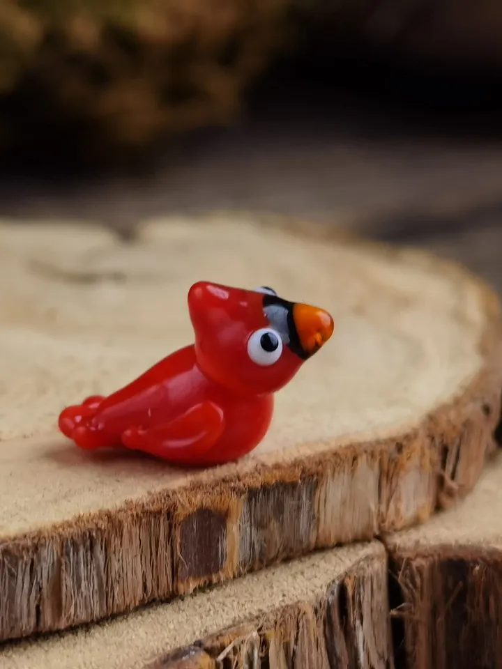 Glass figurines Red cardinal bird figurine Glass cardinal figurine Tiny cardinal Miniature cardinal Tiny glass animals Glass birds Dollhouse