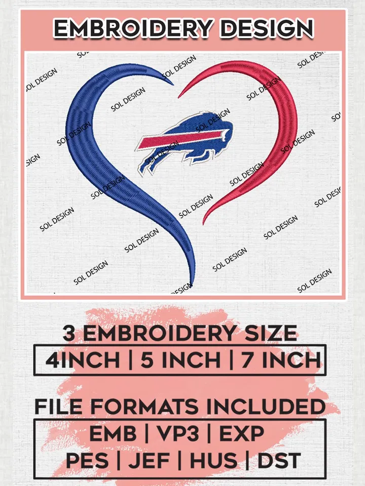Buffalo Bills Logo Embroidery Design Files, NFL Bills, NFL Logo Embroidery Files, NFL Buffalo Bills Machine Embroidery Design, Digital Download
