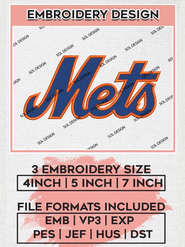 MLB Mets Wordmark Logo Embroidery Files, MLB New York Mets Team Embroidery, MLB Teams, 3 sizes, MLB Machine embroidery designs, Digital Download