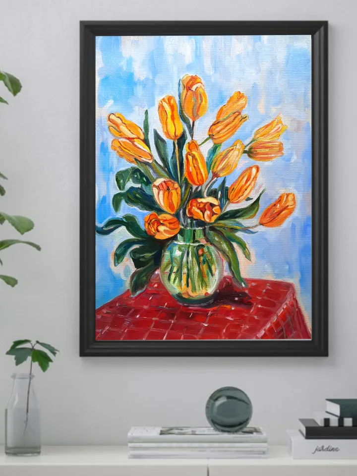 Tulips Art Floral Original Oil Painting Impasto Oil on Canvas