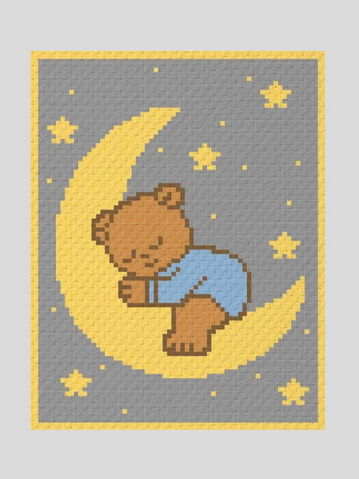 Crochet C2C Bear on the Moon baby blanket pattern PDF