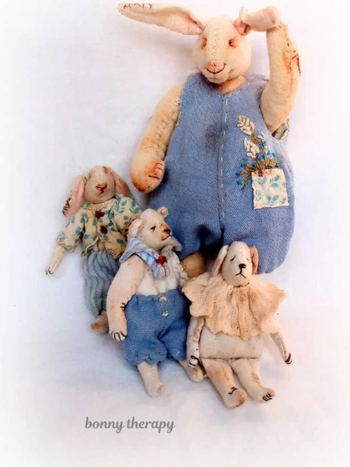 Textile bunny toy 5 inches height.