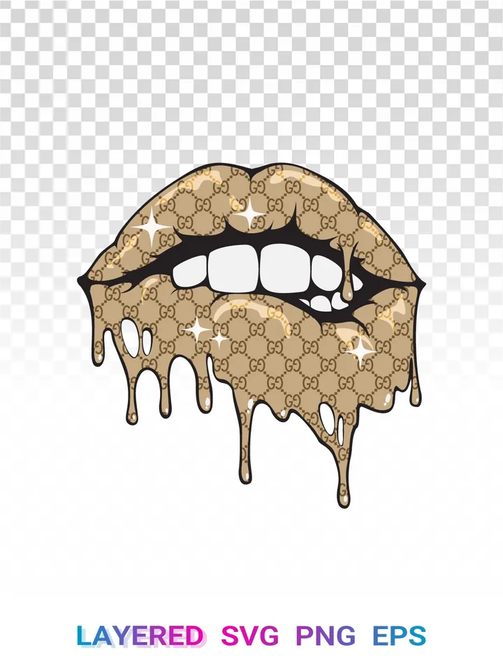 💋 Gucci Dripping Lips PNG, Designer Lips SVG Cricut Clipart