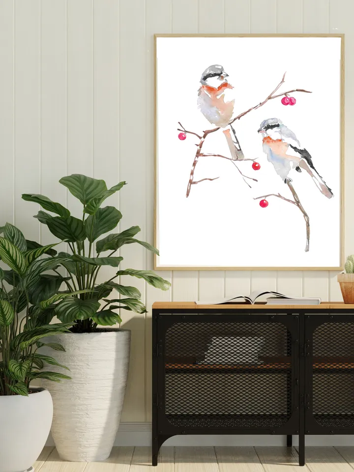 Bullfinch Watercolor Bird Wall Art For Bird Lover Red Bird Painting Christmas Decor Colorful Wall Art Christmas Graphics Bird Lover Gift