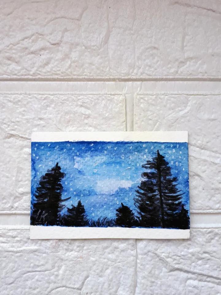Original Three ACEO Art  Cards, ACEO Painting,  Mountains Art Forest Landscape and Flowers Watercolor