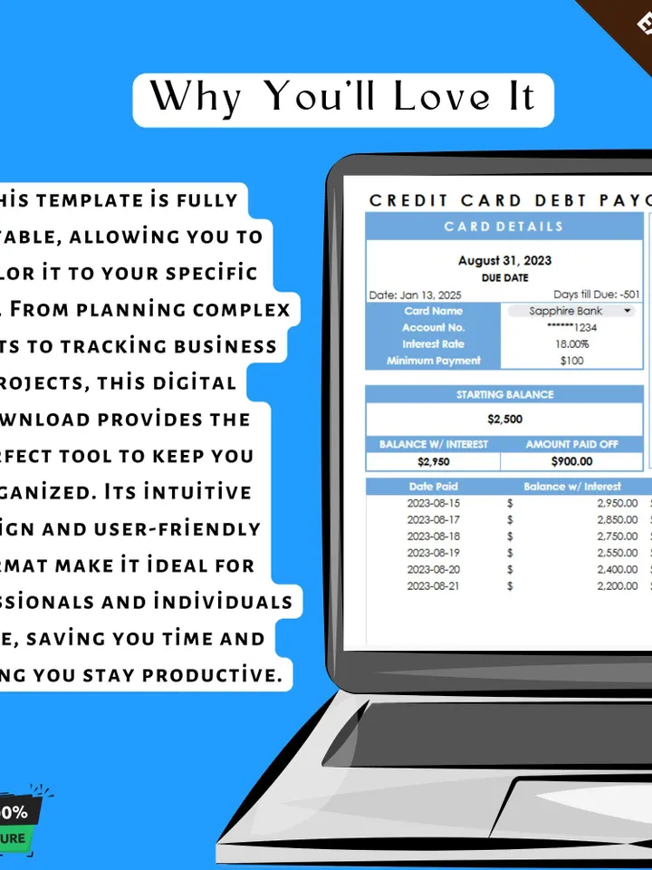 Credit Card Debt Payoff Tracker Template, Debt Management Planner, Google Sheets Budgeting Tool