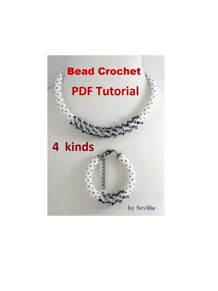 Bead crochet rope pattern for beading «Secret» necklace and bracelet 4 kinds, Tutorial, DIY, beading, Instant Download, PDF fail