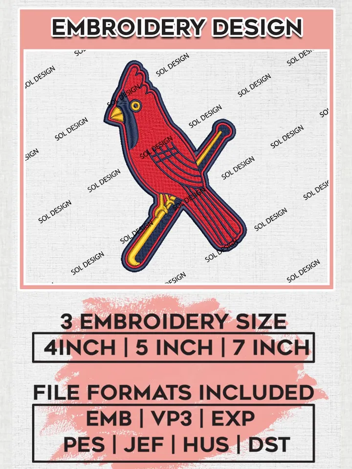 MLB St. Louis Cardinals Logo Embroidery Design Files, MLB St. Louis Cardinals Team Embroidery, MLB Teams, 3 sizes, MLB Machine embroidery designs, Digital Download