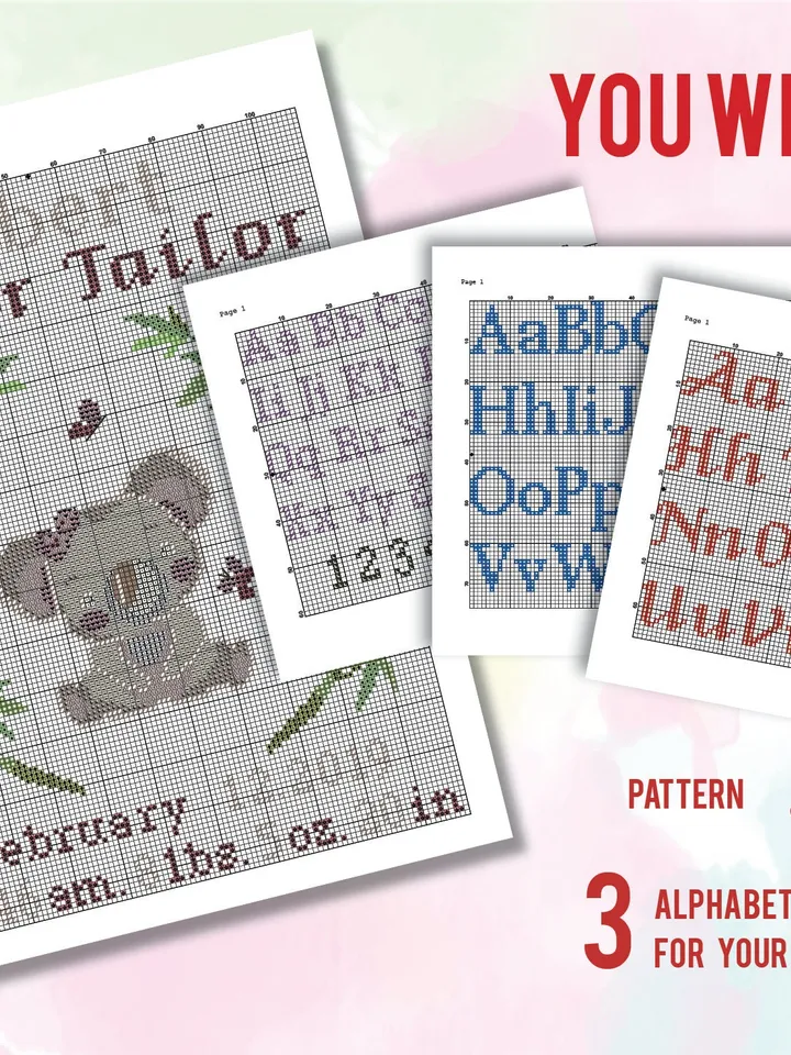 Koala Birth announcement cross stitch pattern, baby, personalized, boy girl nursery decor, counted, chart, gift DIY, embroidery, instant PDF