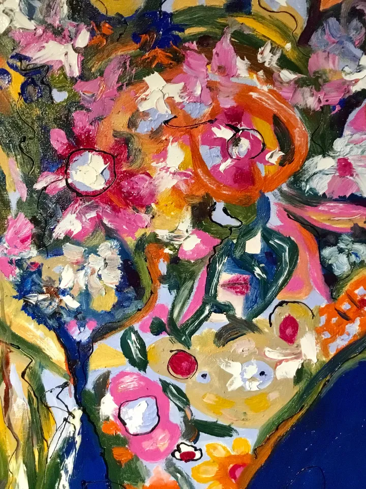 Del fondo de mi corazon, original oil mix media painting on large canvas,fantasy flowers painting,colourful wall hanging,unique gift.