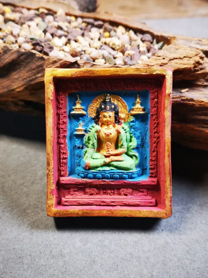 Gandhanra Painted Tibetan Tsa Tsa Mold Statue,Shakyamuni,Gautama Buddha,Blessed in Zaki Temple