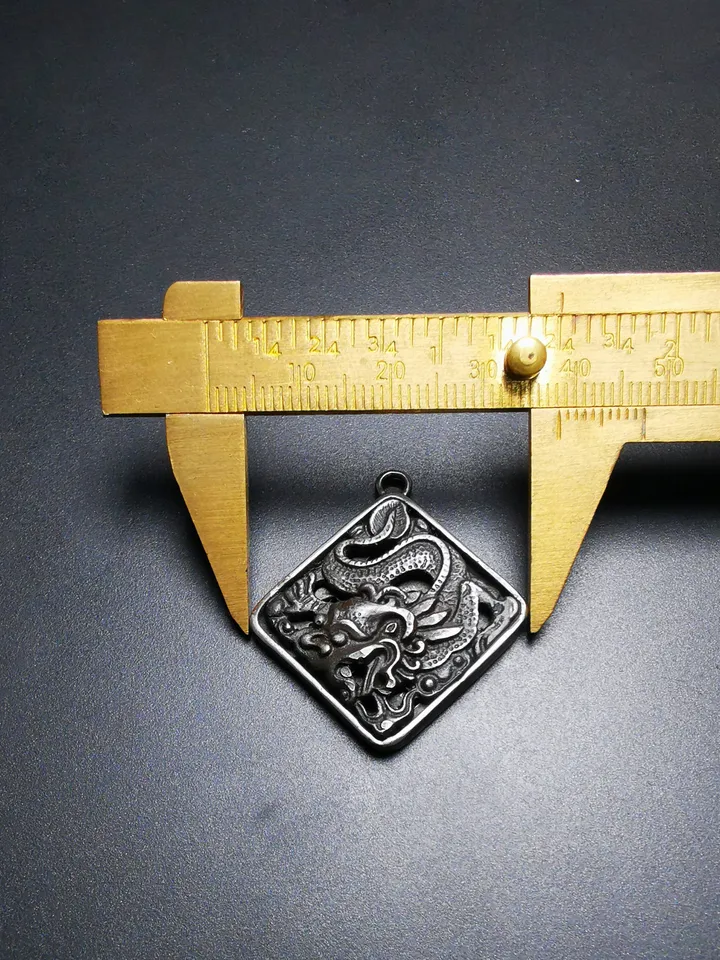 Gandhanra Antique Tibetan Buddhist Amulet,Dragon -the Four Dignities(Garuda,Tiger,Dragon,Lion),Protective Pendant,Inlaid with Sliver