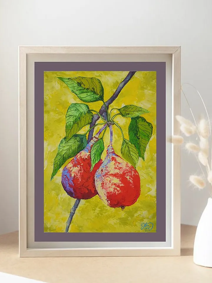 Pear Painting Fruit Original Art Food Wall Art Kitchen Small Oil Painting