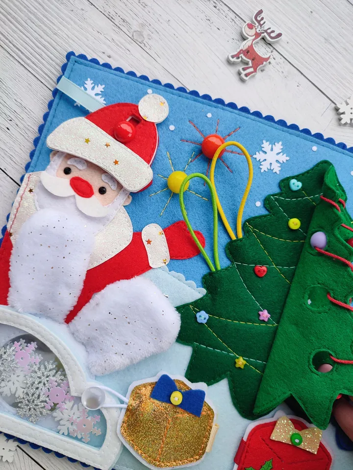 Christmas Quiet Book Pattern pdf, Felt book pattern, Santa Claus pattern, Baby activity book svg, Sensory book kids, felt sewing pattern
