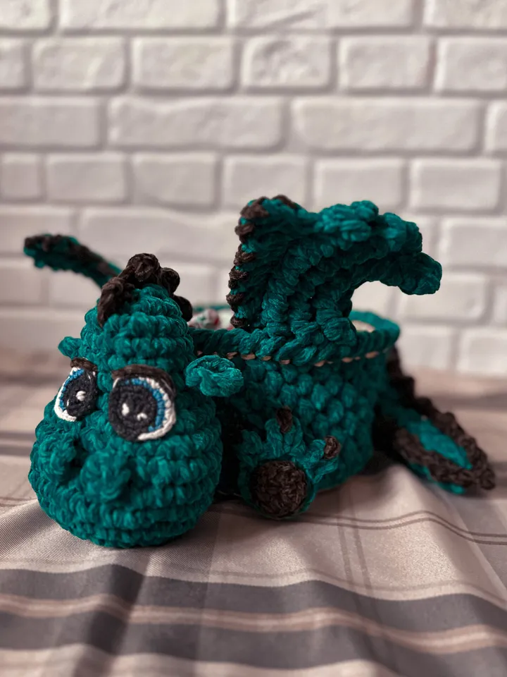 Softy basket dragon, Christmas decor, symbol New Year 2024, gift for lucky, interior ornament, living room storage, eco friendly