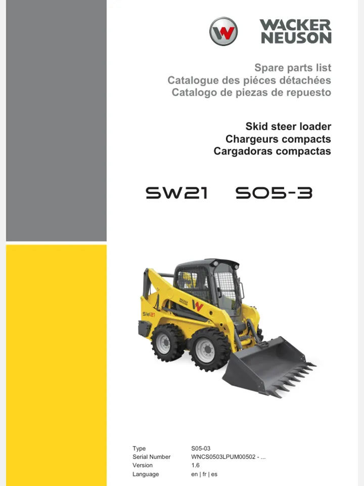 WACKER NEUSON SW21 WHEELED SKID STEER PARTS LIST MANUAL
