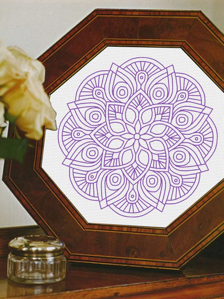 Flower mandala blackwork pattern PDF download Mandala ornament Backstitch chart, Blackwork mandala embroidery PDF, Mandala cross stitch #W36