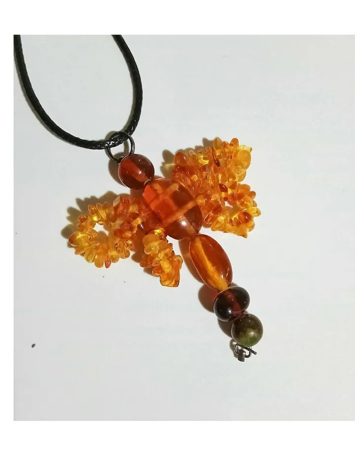 Natural Amber Dragonfly Necklace Insect Baltic Amber Pendant Nature Yellow Jewelry For Girls Her