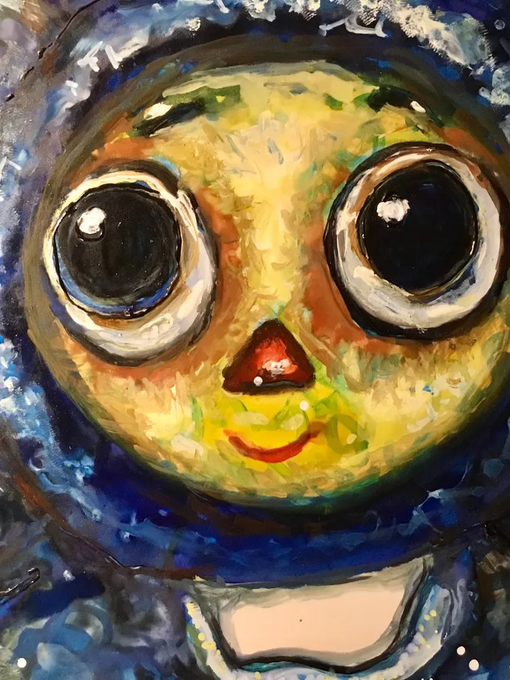 Cheburashka toy original painting,handmade mix media painting on yupo paper,kids room painting,wall decoration,gift,one of a kind