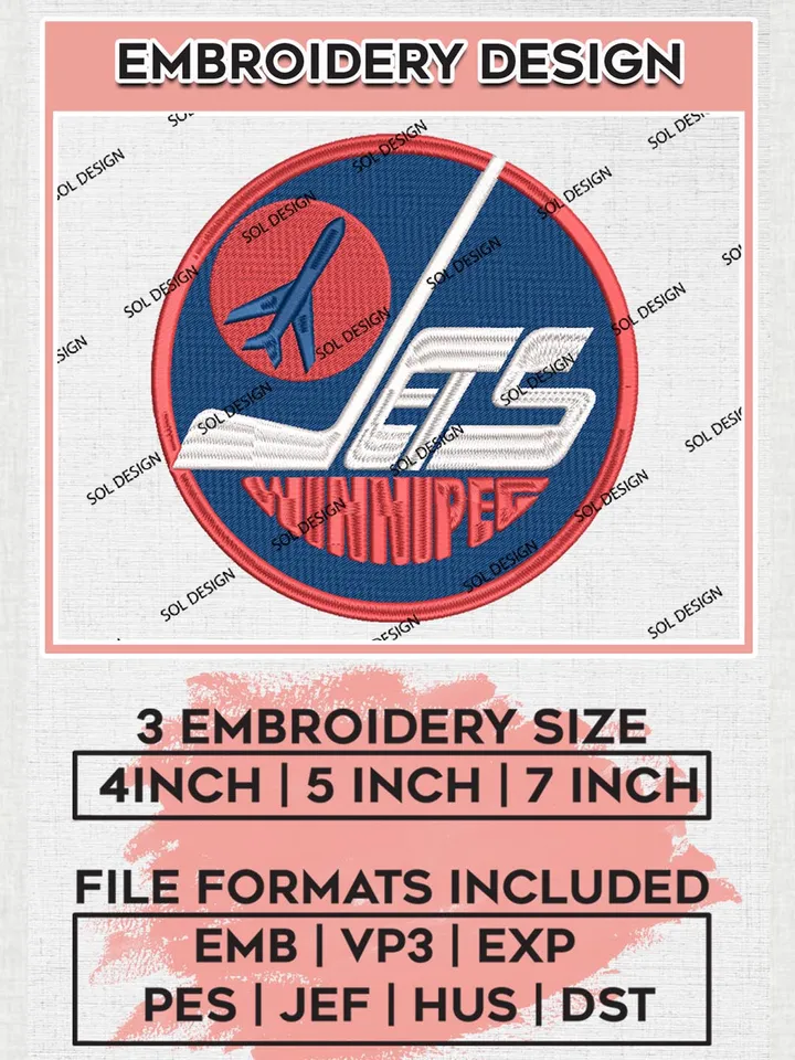 NHL Winnipeg Jets Text Logo Embroidery Designs, NHL Winnipeg Jets Team Logo Embroidery, NHL Embroidery Designs, NHL Machine Embroidery Designs, Digital Download