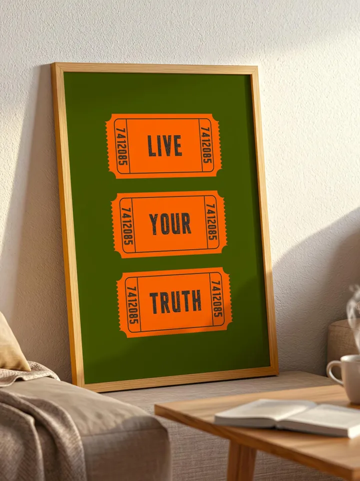 Live Your Truth Printable Ticket Art – Retro Motivational Quote Wall Decor, Digital Download Poster, Personalized and Customizable