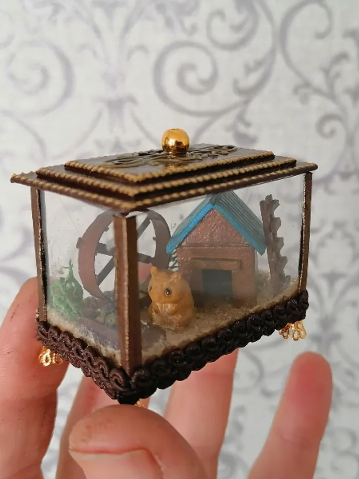 Terrarium with a hamster. Hamster cage. Puppet miniature.1:12 scale.