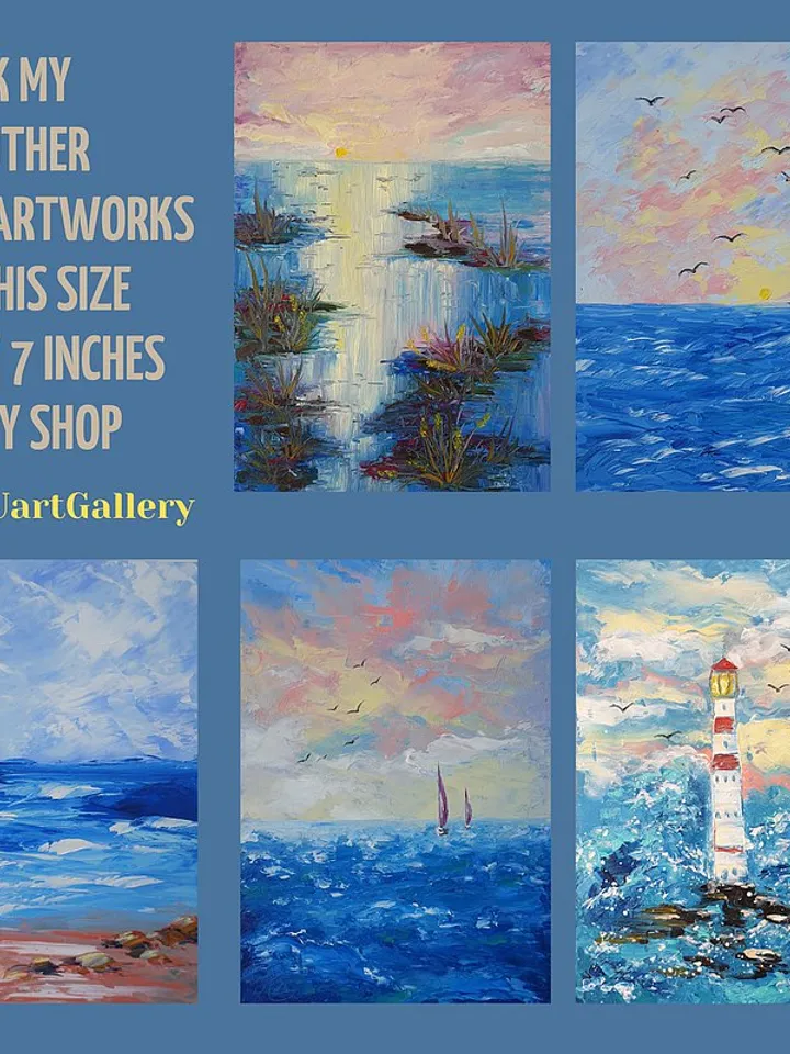 Lighthouse Painting Seascape Original Art Beach Wall Art Small Oil Painting
