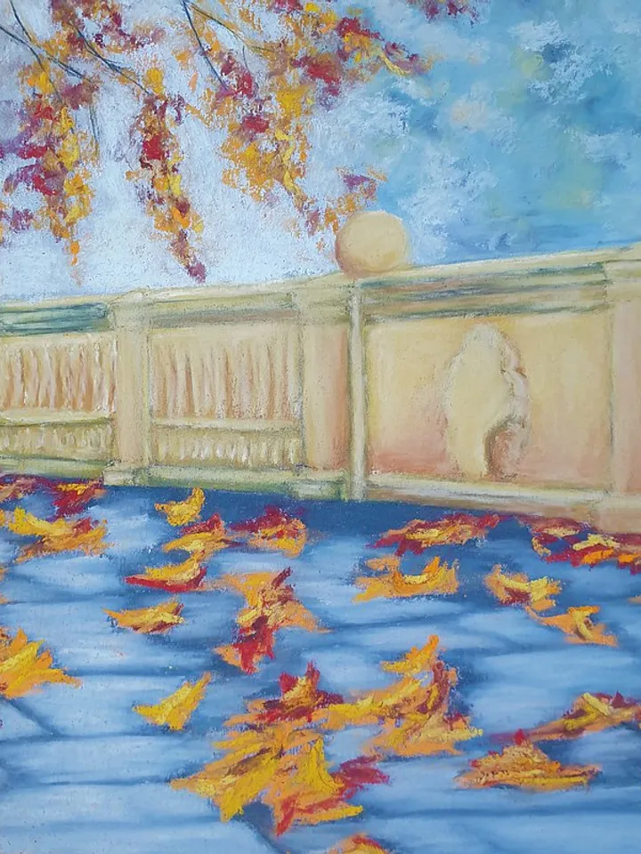 Fall Painting City Original Art Landscape Wall Art Autumn Soft Pastel Painting
