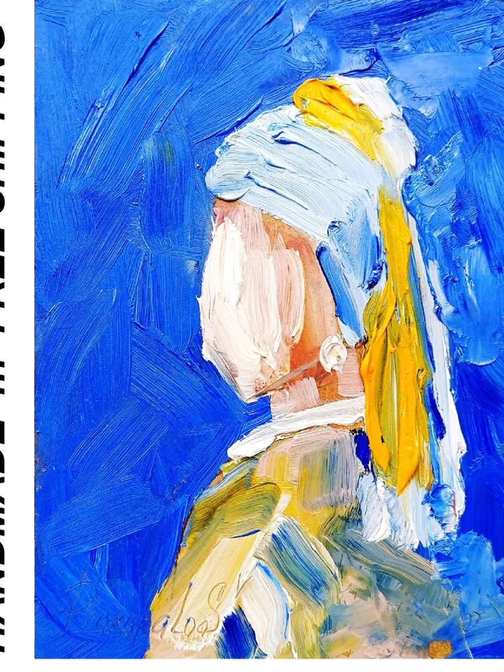 Abstract Portrait original copy of Vermeer's painting Girl with a Pearl Original Oil Painting Painted oil painting Modern Surrealism Art 7x5