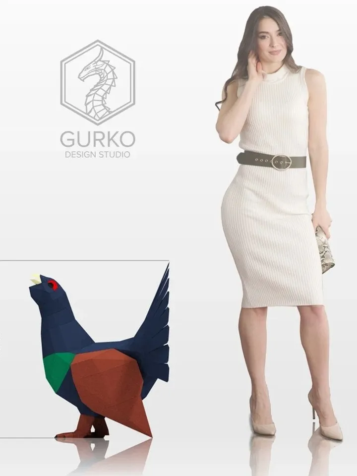 Wood Grouse Papercraft, Bird, Digital Template, PDF Download, Gurko, Low Poly, Pepakura, Origami Sculpture, Paper Party Decoration, DIY Gift