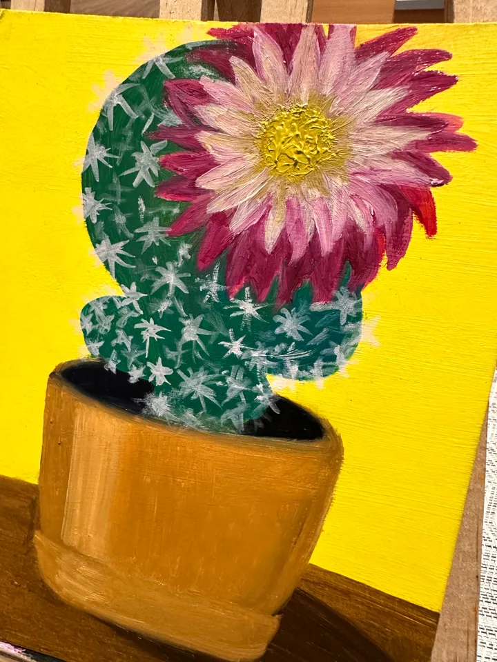 Oil Painting Blooming Cactus Succulents Home Indoor Plants Flowers Nature Floral Art Wall Decor Miniature New Unframed