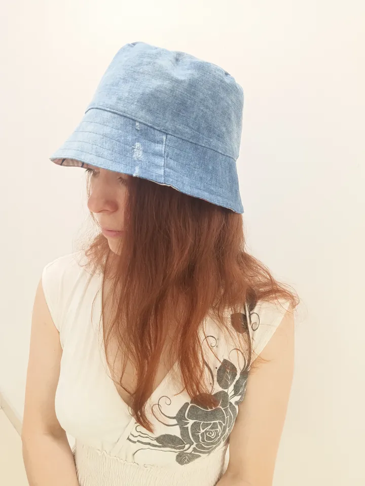 Bucket hat denim and cotton hat for beach and travel essential for everyone. Unisex hat, double-sided cap.