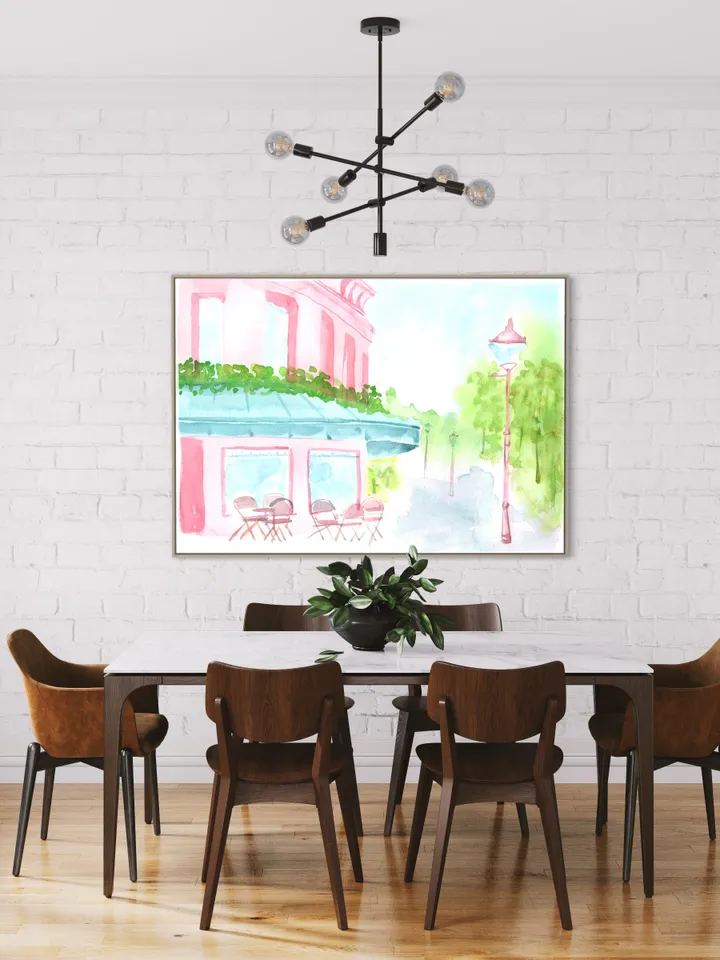 Pink Blue French Street Painting, French Watercolor, Pastel Pink Wall Art, Pink House Painting, Cityscape Watercolor, Gift For Her, Pink Art
