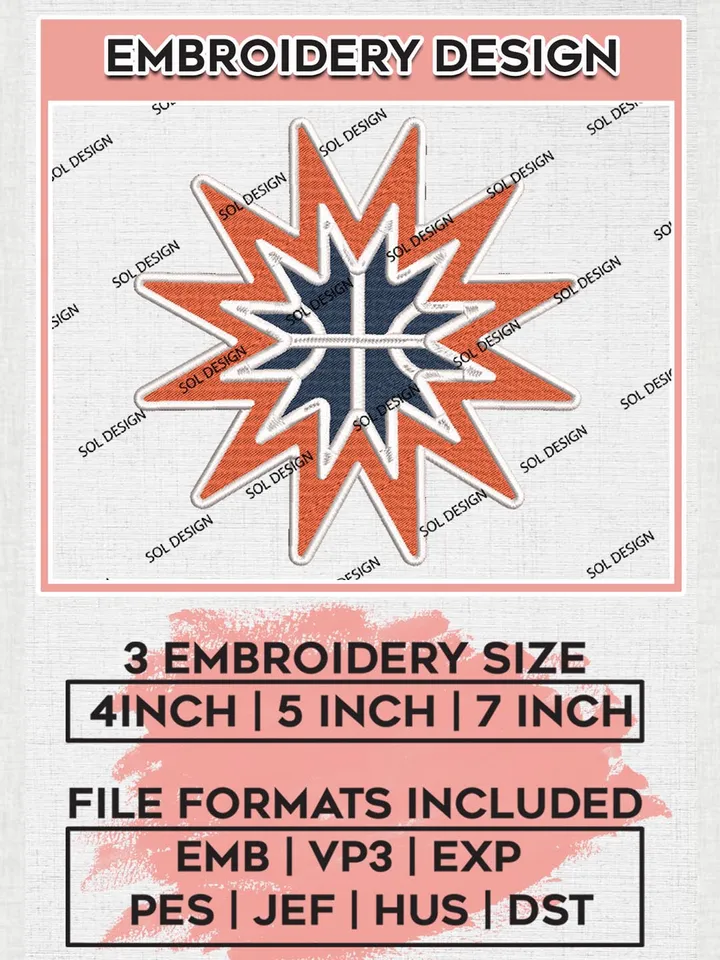 Connecticut Sun Basketball Team Logo Embroidery Files, WNBA Connecticut Sun Team Embroidery Designs, Basketball Teams, 3 sizes, Machine embroidery designs, Digital Download