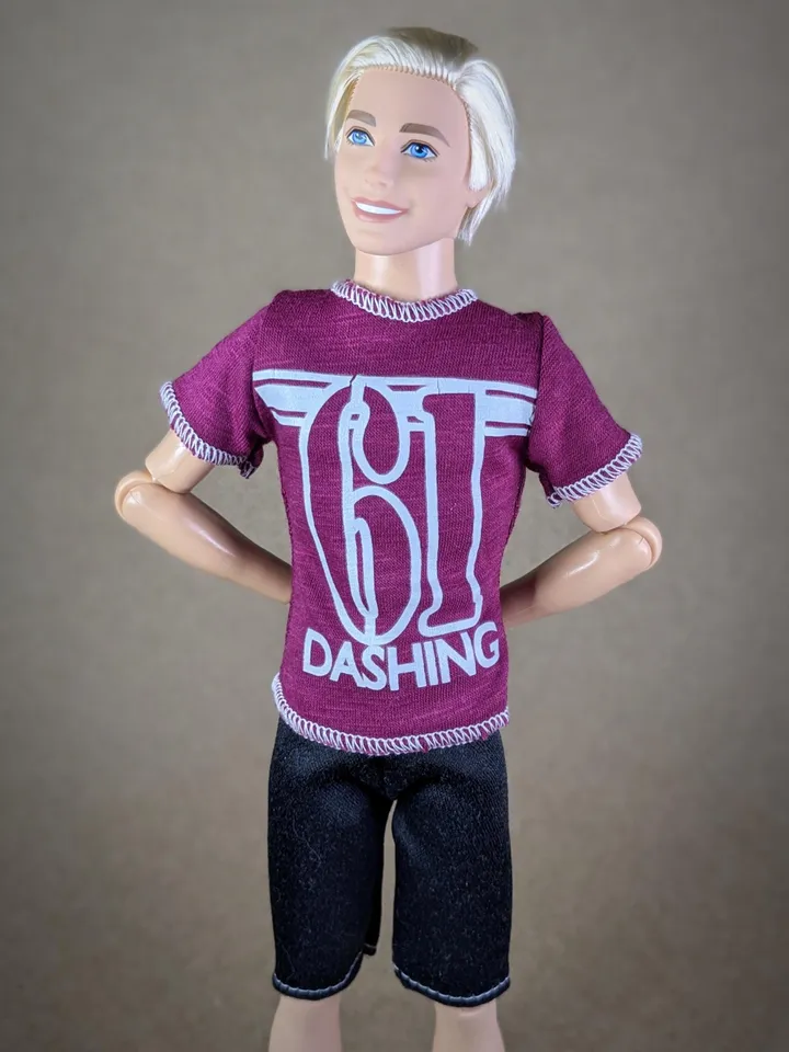 Red wine printed T-shirt for 12-inch fashion male dolls