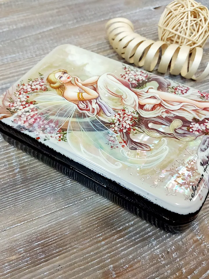 Beautiful Russian Lacquer Box "Forest fairy" Hand painted miniature painting jewelry box Mother of pearl Papier mache Art gift Fedoskino