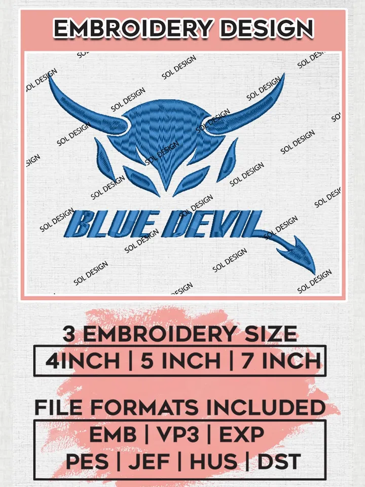 NCAA Blue Devils Team Logo Machine Embroidery Design, NCAA Duke Blue Devils Embroidery Design Design files, NCAA Team Embroidery Designs, NCAA Machine Embroidery Designs, Digital Download