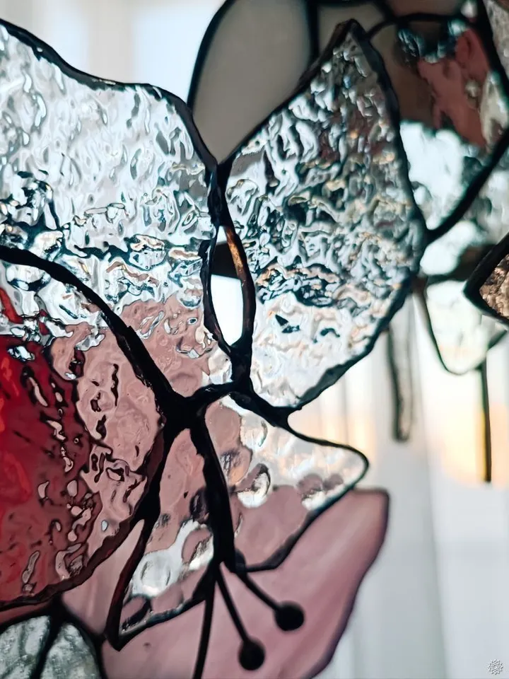 3D White and Pink Stained Glass Branch, 3D White-and-Blush Branch, 3D Stained Glass White and Pink Branch, White and Blush 3D Glass Twig, Delicate Pink & White Glass Floral Stem, Layered Stained Glass Blossom Branch, Handmade 3D Art Glass Flower Spray