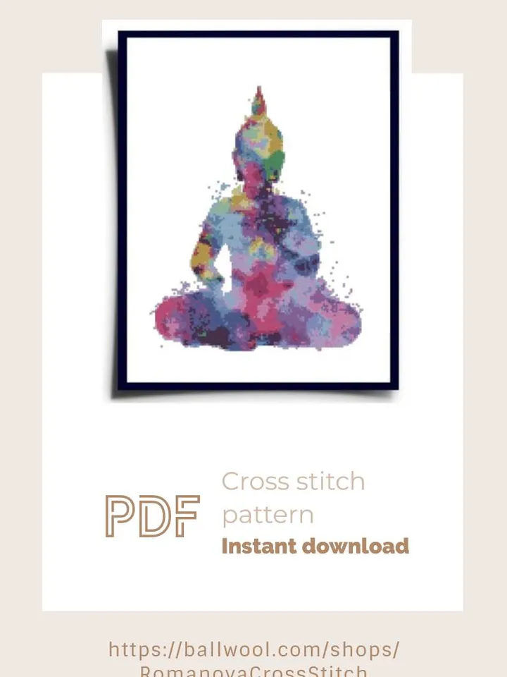 Colorful Buddha counted cross stitch PDF pattern, Instant download