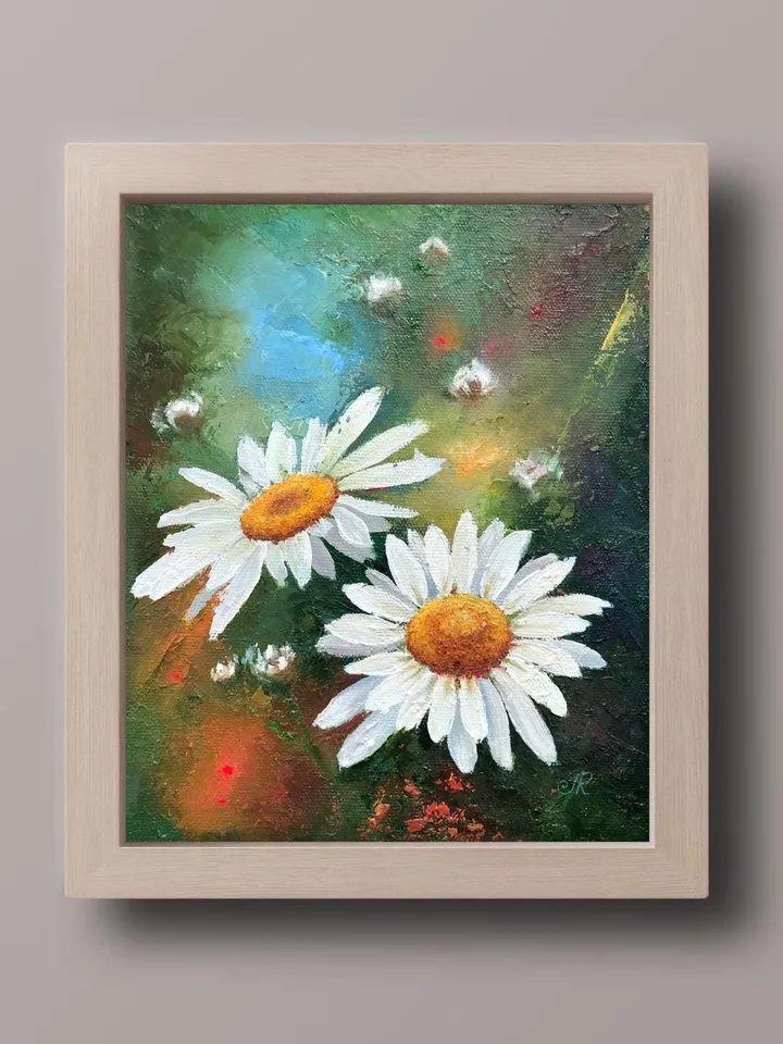 Daisies Painting Flowers Oil Wall Art Wildflowers Painting Field Wall Art