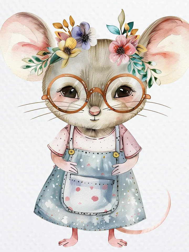 21 Boho Mouse PNG Bundle, Cute cartoon Mous, Watercolor clipart for sublimation, High Quality scrapbook images, Paper craft, junk journal