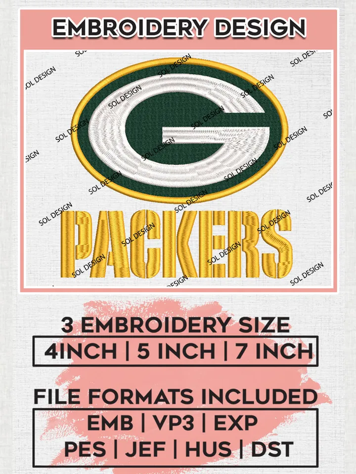 Green Bay Packers Embroidery Designs, NFL Packers, NFL Embroidery Designs, NFL Green Bay Packers Machine Embroidery Design, Digital Download