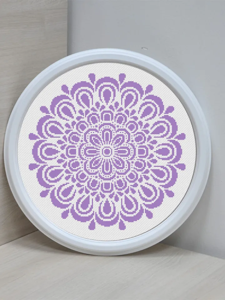 Simple mandala cross stitch pattern PDF download Flower mandala pattern digital PDF, Monochrome cross stitch chart for beginner #M244