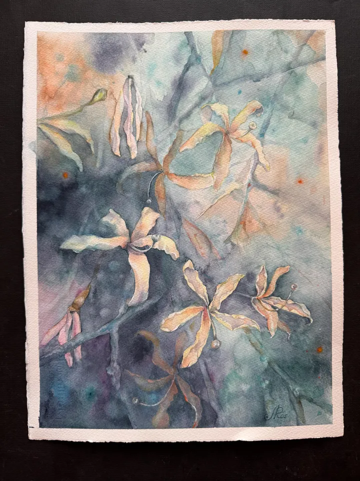 Flowers Original Painting Floral Watercolor Blooming Tree Painting