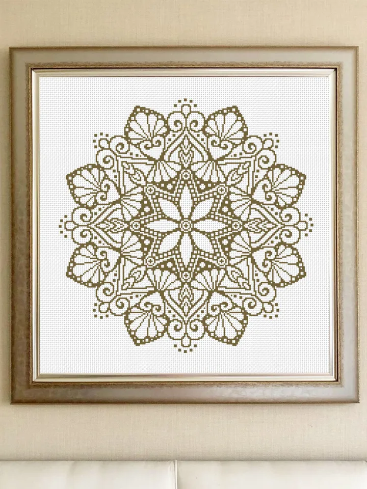 Flower mandala cross stitch pattern PDF download Monochrome cross stitch chart, Simple mandala pattern digital PDF, Mandala ornament #M261